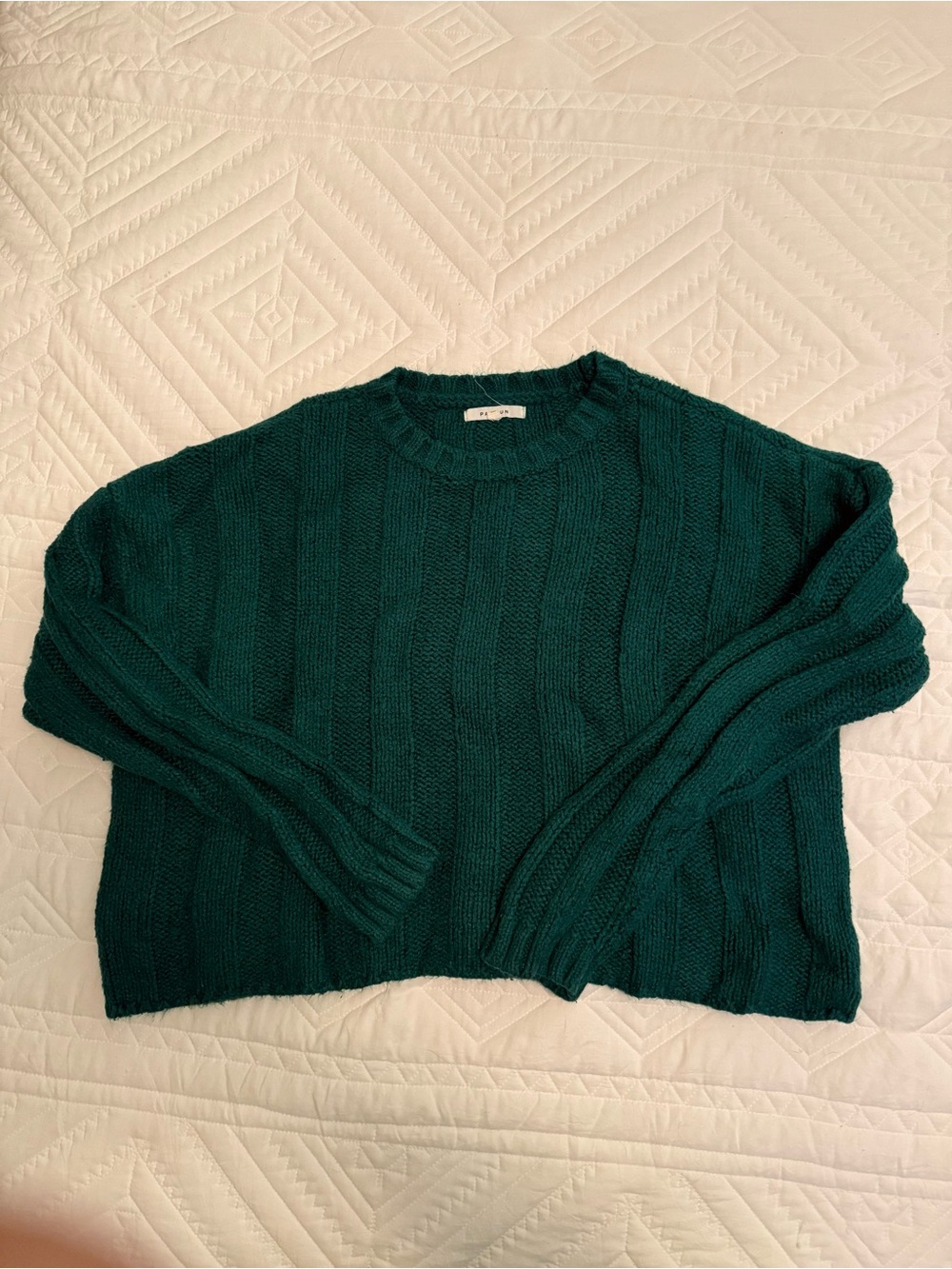 PacSun Teal Cable Rib Crew Neck Sweater